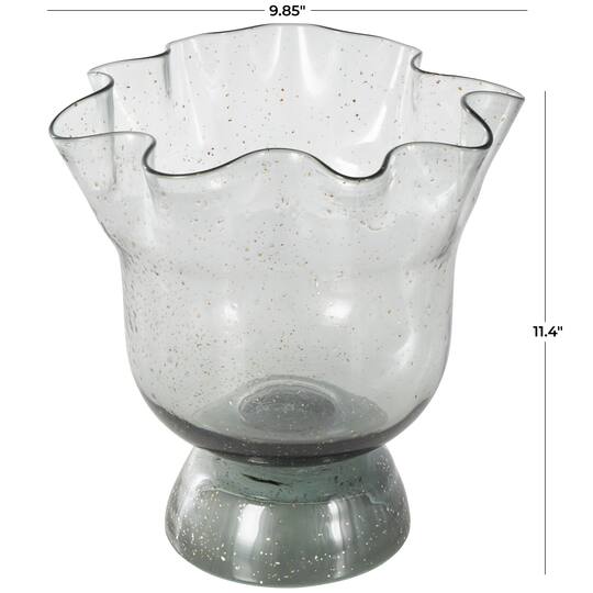Black Glass Vase Set with Wavy Opening & Gold Speckles